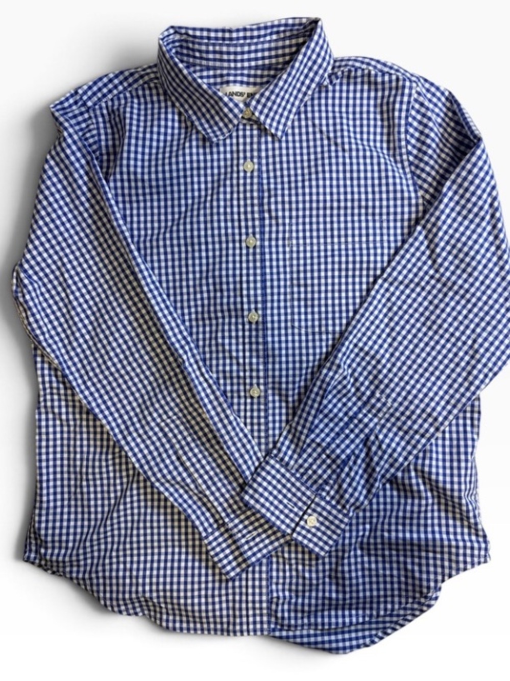 Lands’ End Women’s Blue White Gingham Button Down Shirt Small 6–8